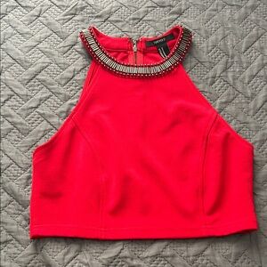 Forever 21 Red Embellished Halter Crop Top